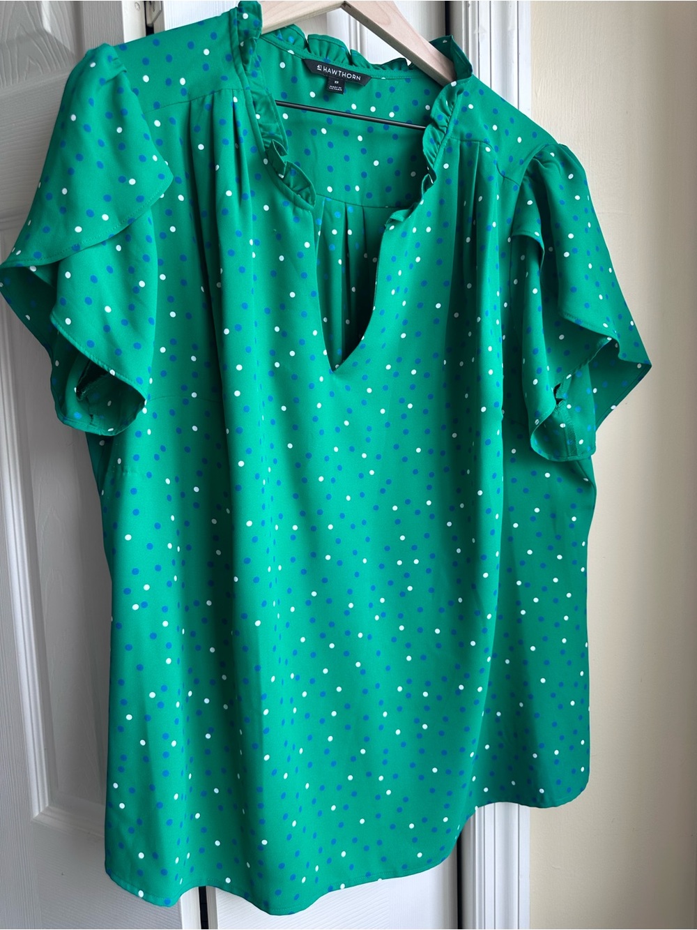 41 Hawthorn Green Polka Dot Ruffle Sleeve Blouse